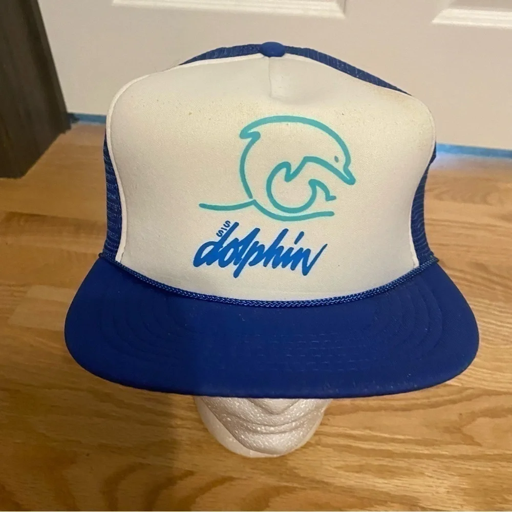 Vintage S/S Dolphin Trucker Hat Snap Back Mesh Rope Lapel Vacation Beach Florida